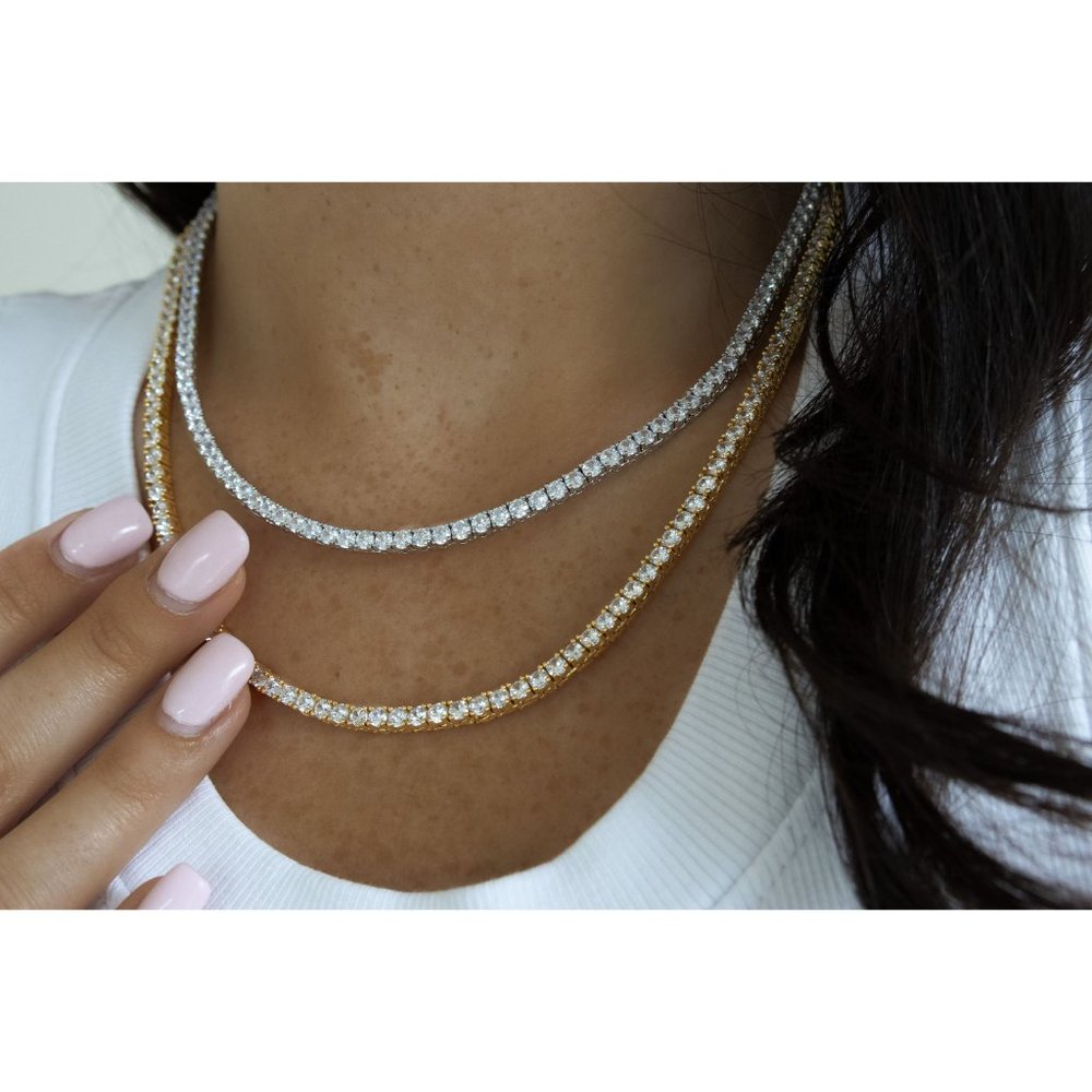 Diamond Tennis Necklace, Cubic Zirconia Tennis Necklace, 3mm-5mm Tennis Necklace
